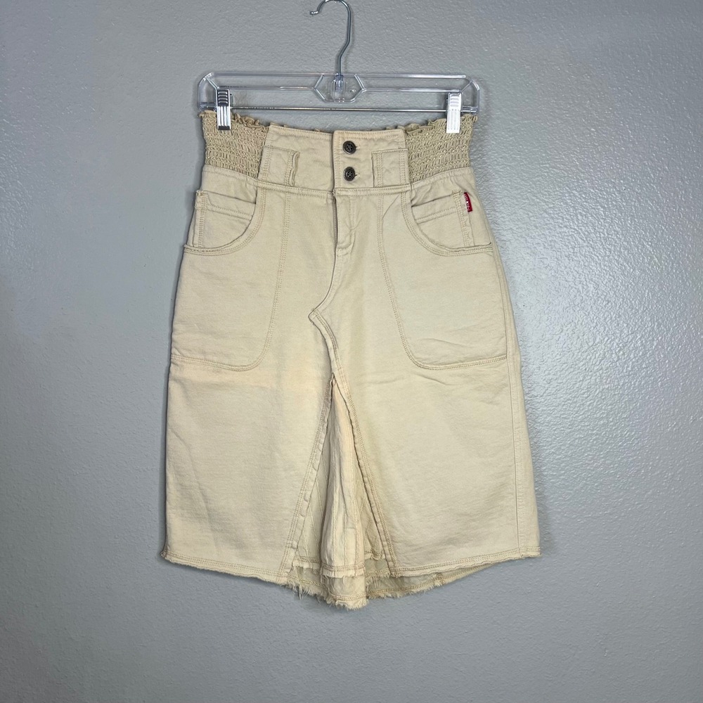 Hard Tail Forever Skirt Size S Beige Smocked High Waist Cotton A-Line Casual